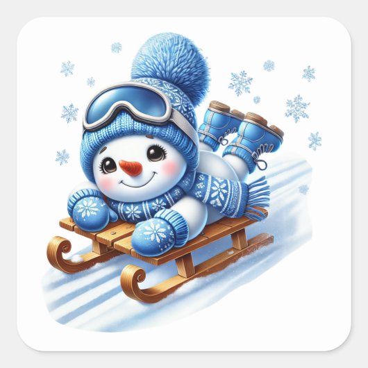 Schneemann Quadratischer Aufkleber (Vorderseite)