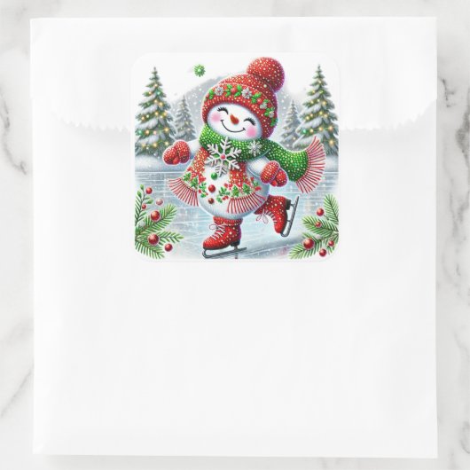Schneemann Quadratischer Aufkleber (Tasche)