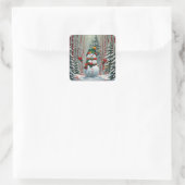 Schneemann Quadratischer Aufkleber (Tasche)