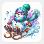 Schneemann Quadratischer Aufkleber (Vorderseite)