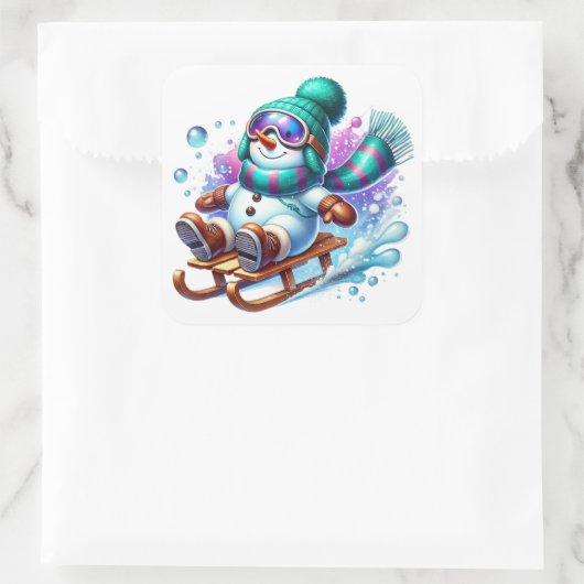 Schneemann Quadratischer Aufkleber (Tasche)