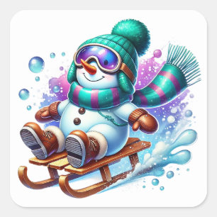 Schneemann Quadratischer Aufkleber
