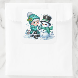 Schneemann Quadratischer Aufkleber