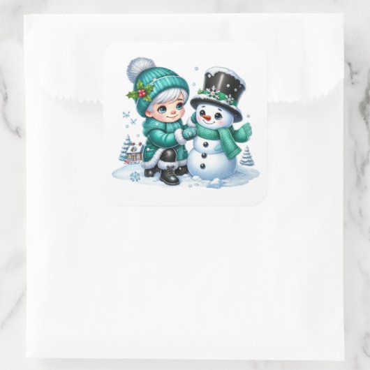 Schneemann Quadratischer Aufkleber (Tasche)