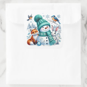 Schneemann Quadratischer Aufkleber