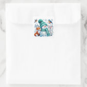 Schneemann Quadratischer Aufkleber (Tasche)