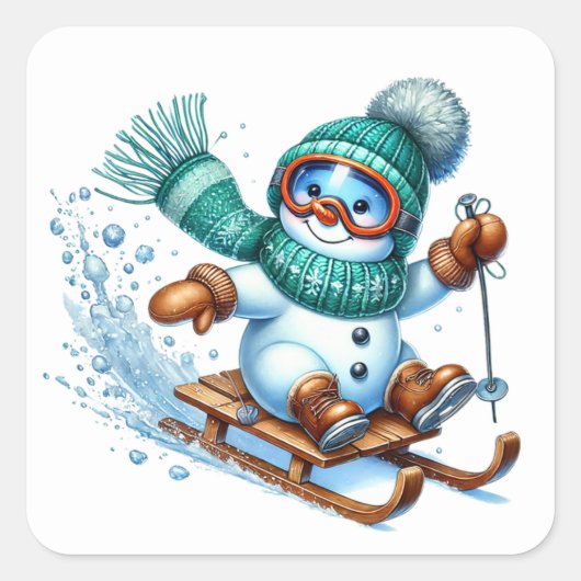 Schneemann Quadratischer Aufkleber (Vorderseite)