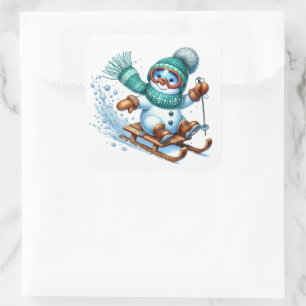 Schneemann Quadratischer Aufkleber