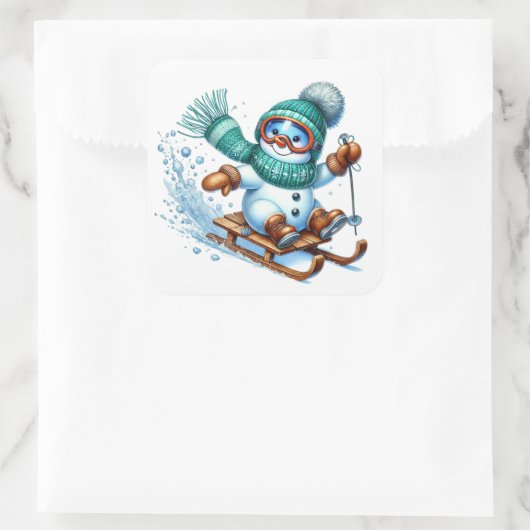 Schneemann Quadratischer Aufkleber (Tasche)
