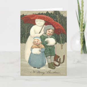 Schneemann-Regenschirm-Kinderschnee-Winter Feiertagskarte