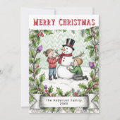 Schneemann Retro Festiver Winter Weihnachten (Vorderseite)