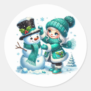 Schneemann Runder Aufkleber