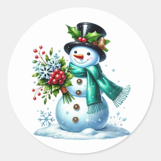 Schneemann Runder Aufkleber (Vorderseite)