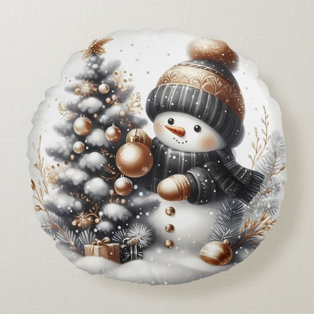 Schneemann Rundes Kissen (Vorderseite)