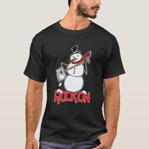 Schneemann Schaufel Schnee Lustig Rockt Luftgitarr T-Shirt