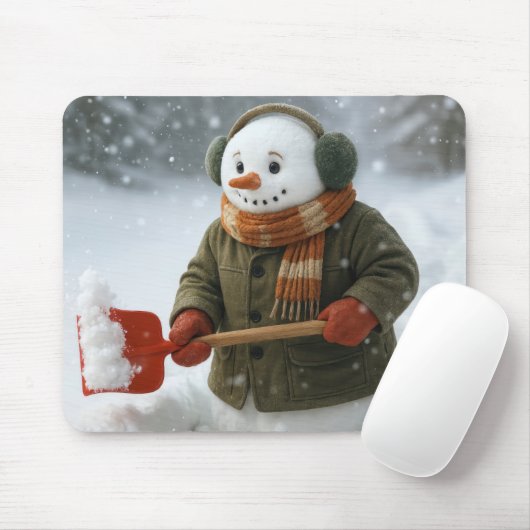 Schneemann schaufelt Schnee Mousepad (Mit Mouse)
