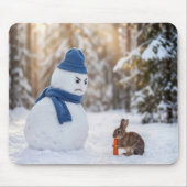 Schneemann schaut einen Hasen finster an Mousepad (Vorne)