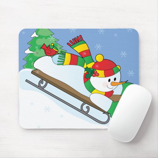 Schneemann-Schlitten Mousepad (Mit Mouse)