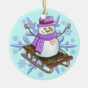 Schneemann-Schlitten-Ornament Keramikornament