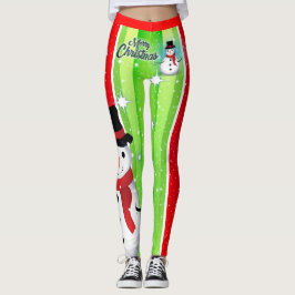 Schneemann / Schneeflocke / Weihnachten / Grün & R Leggings