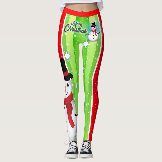 Schneemann / Schneeflocke / Weihnachten / Grün & R Leggings (Vorderseite)