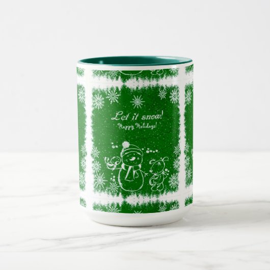 Schneemann-Schneeflocken, grün und weiß Tasse (Zentrum)