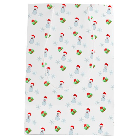 Schneemann, Schneeflocken und Geschenkboxen Mittlere Geschenktüte (Rückseite)
