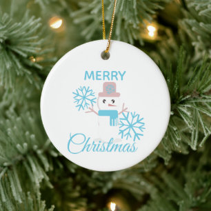 Schneemann Schneeflocken Weihnachten Wunderlich Keramik Ornament