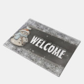 Schneemann, Schneeflocken, Willkommen Fußmatte (Schrägansicht)