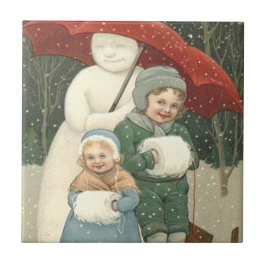 Schneemann Schneekinder Winter Fliese (Vorderseite)