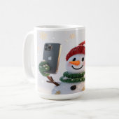 Schneemann-Selfie-Weihnachtsbecher Kaffeetasse (Vorderseite Links)