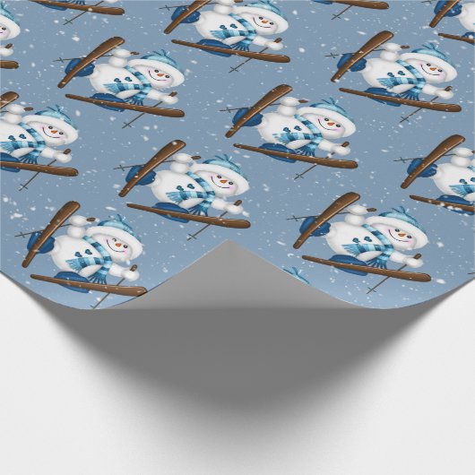 Schneemann Skifahren in Schneeflocken Geschenkpapier (Ecke)