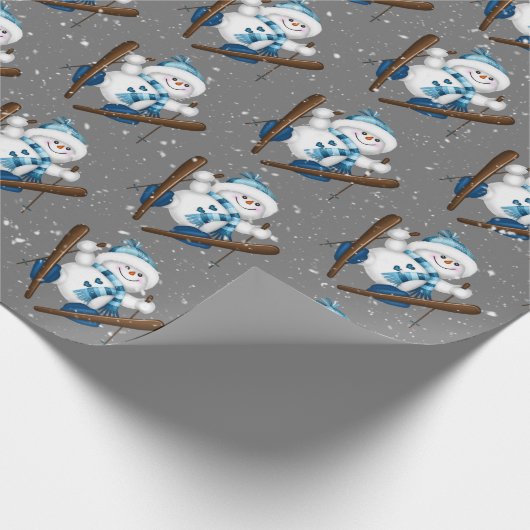 Schneemann Skifahren in Schneeflocken Geschenkpapier (Ecke)