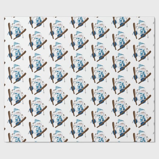 Schneemann Skifahren in Weiß Geschenkpapier (Flach)