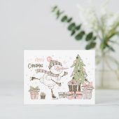Schneemann Skifahren mit Weihnachtsbaum und Gesche Postkarte (Stehend Vorderseite)