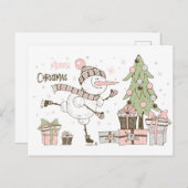 Schneemann Skifahren mit Weihnachtsbaum und Gesche Postkarte (Vorne/Hinten)