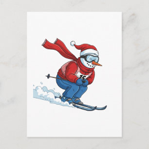Schneemann Skifahrer Weihnachten 2026 Urlaub Winte Postkarte