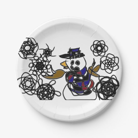 Schneemann Spaß warm Pappteller (Vorderseite)