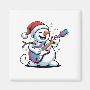 Schneemann spielt E-Gitarre Rock-Weihnachten Magnet