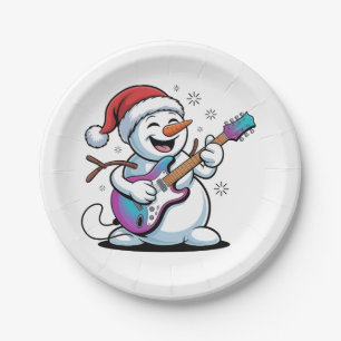 Schneemann spielt E-Gitarre Rock-Weihnachten Pappteller