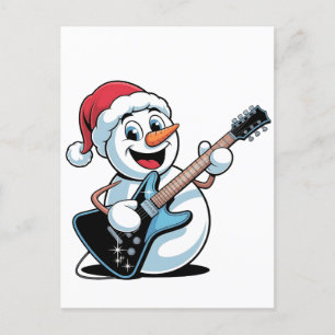 Schneemann spielt E-Gitarre Santa Weihnachten Einladungspostkarte