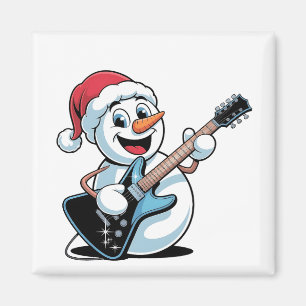 Schneemann spielt elektrische Gitarre Santa Weihna Magnet