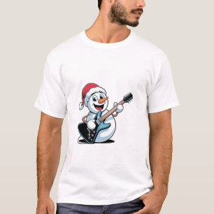 Schneemann spielt elektrische Gitarre Santa Weihna T-Shirt