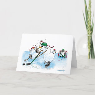 Schneemann spielt Hockey! Dankeskarte