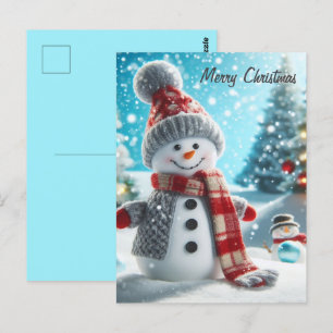 Schneemann stehend in Winterlandschaft Postkarte