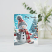 Schneemann stehend in Winterlandschaft Postkarte (Stehend Vorderseite)