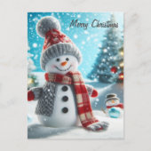 Schneemann stehend in Winterlandschaft Postkarte (Vorderseite)