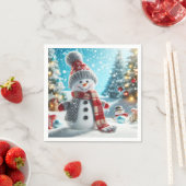 Schneemann steht in der Winterlandschaft Serviette (Beispiel)