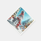 Schneemann steht in der Winterlandschaft Serviette (Ecke)