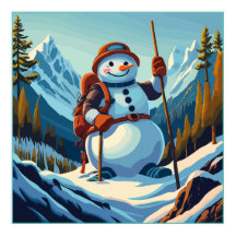 Schneemann steigt zu Weihnachten Berge an